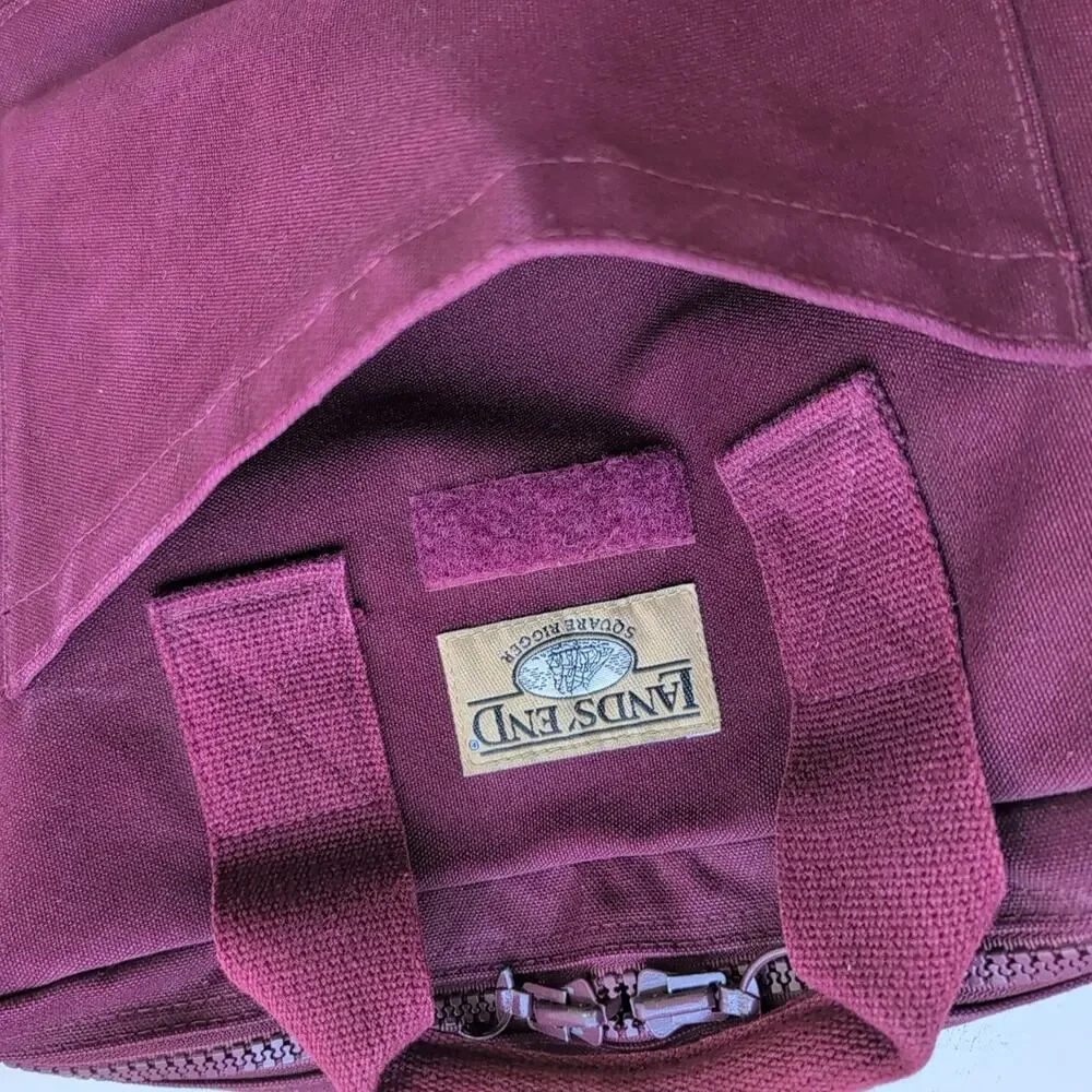 Vintage Maroon Canvas Lands' End Square Rigger Briefcase Bag Adjustable Strap